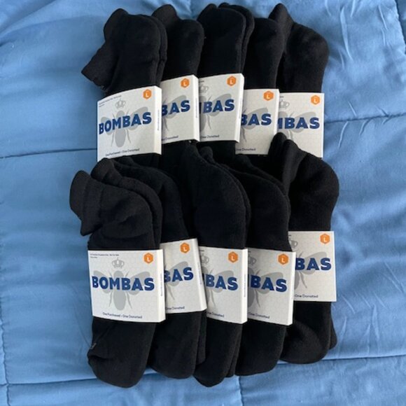 Bombas Other - Large Bombas Ankle Socks x 10 pairs BUNDLE Black NEW LOT UNISEX MENS ATHLETIC